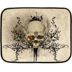 Awesome Skull With Flowers And Grunge Fleece Blanket (mini)