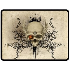 Awesome Skull With Flowers And Grunge Fleece Blanket (large) 