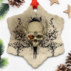 Awesome Skull With Flowers And Grunge Ornament (snowflake) 