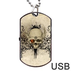 Awesome Skull With Flowers And Grunge Dog Tag Usb Flash (one Side) by FantasyWorld7