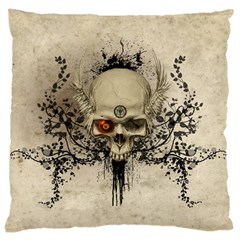 Awesome Skull With Flowers And Grunge Large Cushion Case (one Side)