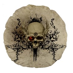 Awesome Skull With Flowers And Grunge Large 18  Premium Round Cushions