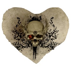 Awesome Skull With Flowers And Grunge Large 19  Premium Heart Shape Cushions