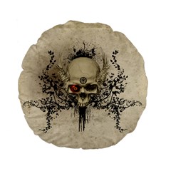 Awesome Skull With Flowers And Grunge Standard 15  Premium Flano Round Cushions