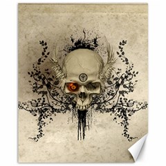 Awesome Skull With Flowers And Grunge Canvas 11  X 14  