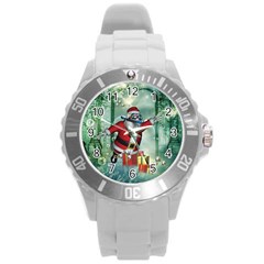 Funny Santa Claus In The Underwater World Round Plastic Sport Watch (l) by FantasyWorld7