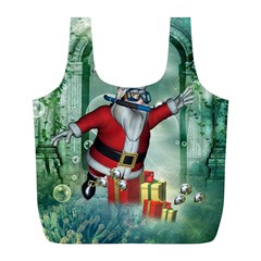 Funny Santa Claus In The Underwater World Full Print Recycle Bags (l)  by FantasyWorld7