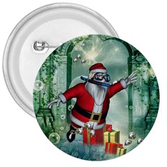 Funny Santa Claus In The Underwater World 3  Buttons by FantasyWorld7