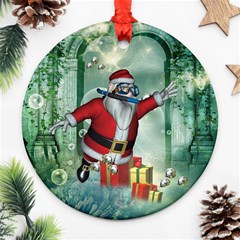 Funny Santa Claus In The Underwater World Round Ornament (two Sides) 