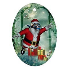 Funny Santa Claus In The Underwater World Oval Ornament (two Sides) by FantasyWorld7