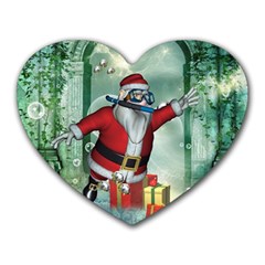 Funny Santa Claus In The Underwater World Heart Mousepads by FantasyWorld7