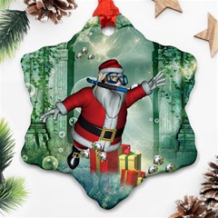 Funny Santa Claus In The Underwater World Snowflake Ornament (2-side)