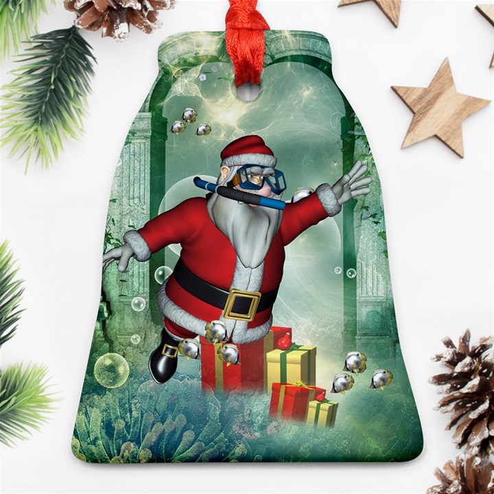 Funny Santa Claus In The Underwater World Bell Ornament (2 Sides)