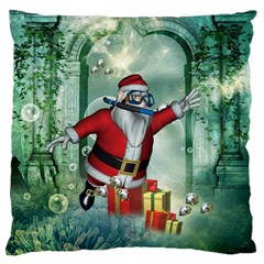 Funny Santa Claus In The Underwater World Large Flano Cushion Case (one Side) by FantasyWorld7