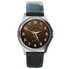 Awesome Dragon, Tribal Design Round Metal Watch