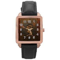 Awesome Dragon, Tribal Design Rose Gold Leather Watch  by FantasyWorld7