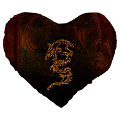 Awesome Dragon, Tribal Design Large 19  Premium Heart Shape Cushions by FantasyWorld7