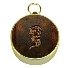 Awesome Dragon, Tribal Design Gold Compasses