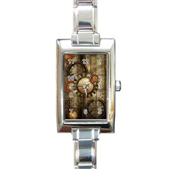 Wonderful Steampunk Design With Clocks And Gears Rectangle Italian Charm Watch