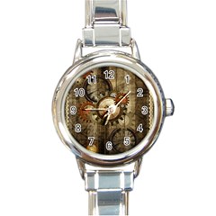 Wonderful Steampunk Design With Clocks And Gears Round Italian Charm Watch by FantasyWorld7