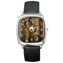 Wonderful Steampunk Design With Clocks And Gears Square Metal Watch