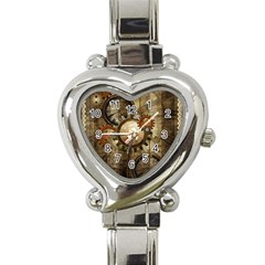 Wonderful Steampunk Design With Clocks And Gears Heart Italian Charm Watch