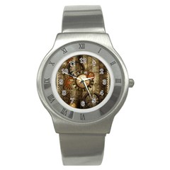 Wonderful Steampunk Design With Clocks And Gears Stainless Steel Watch