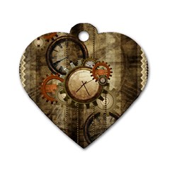 Wonderful Steampunk Design With Clocks And Gears Dog Tag Heart (Two Sides)