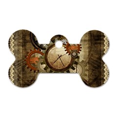 Wonderful Steampunk Design With Clocks And Gears Dog Tag Bone (One Side)