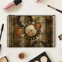 Wonderful Steampunk Design With Clocks And Gears Cosmetic Bag (large)  by FantasyWorld7