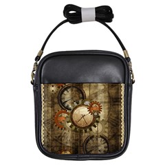 Wonderful Steampunk Design With Clocks And Gears Girls Sling Bags