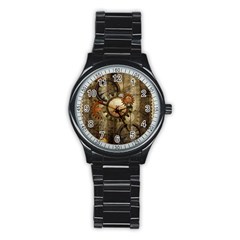 Wonderful Steampunk Design With Clocks And Gears Stainless Steel Round Watch