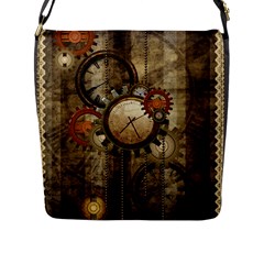 Wonderful Steampunk Design With Clocks And Gears Flap Messenger Bag (L) 