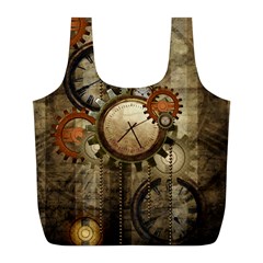 Wonderful Steampunk Design With Clocks And Gears Full Print Recycle Bags (L) 