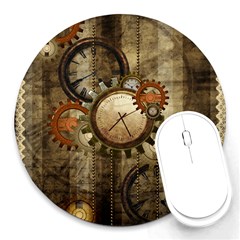 Wonderful Steampunk Design With Clocks And Gears Round Mousepads by FantasyWorld7