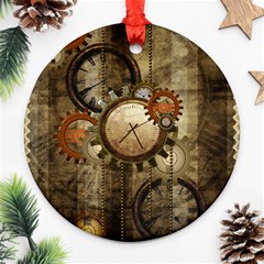 Wonderful Steampunk Design With Clocks And Gears Ornament (Round) 