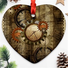 Wonderful Steampunk Design With Clocks And Gears Ornament (Heart) 