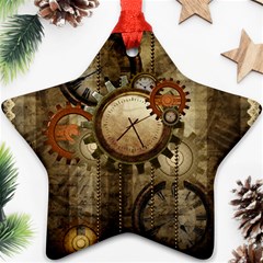 Wonderful Steampunk Design With Clocks And Gears Ornament (Star) 