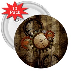 Wonderful Steampunk Design With Clocks And Gears 3  Buttons (10 pack) 