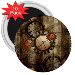 Wonderful Steampunk Design With Clocks And Gears 3  Magnets (10 pack) 