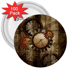 Wonderful Steampunk Design With Clocks And Gears 3  Buttons (100 pack) 