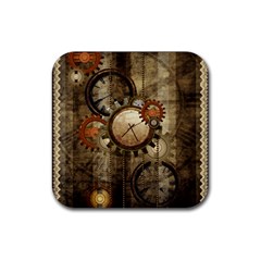 Wonderful Steampunk Design With Clocks And Gears Rubber Coaster (Square) 