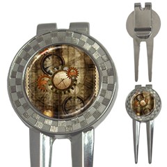 Wonderful Steampunk Design With Clocks And Gears 3-in-1 Golf Divots