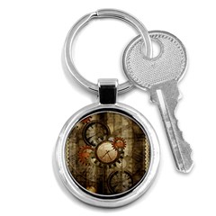 Wonderful Steampunk Design With Clocks And Gears Key Chains (round)  by FantasyWorld7