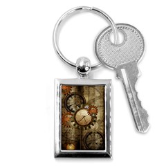 Wonderful Steampunk Design With Clocks And Gears Key Chains (Rectangle) 