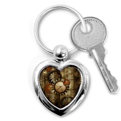 Wonderful Steampunk Design With Clocks And Gears Key Chains (Heart) 