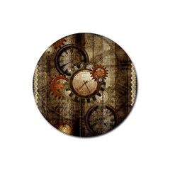 Wonderful Steampunk Design With Clocks And Gears Rubber Round Coaster (4 pack) 