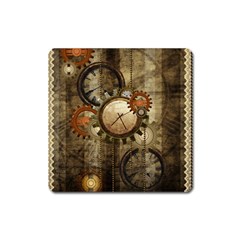 Wonderful Steampunk Design With Clocks And Gears Square Magnet