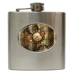 Wonderful Steampunk Design With Clocks And Gears Hip Flask (6 oz)