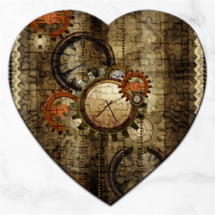 Wonderful Steampunk Design With Clocks And Gears Jigsaw Puzzle (Heart)